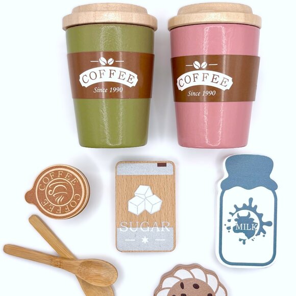 Unisex Wood Wooden Coffee Time Barista Playset Educational Pretend Role Play New - Picture 5 of 6